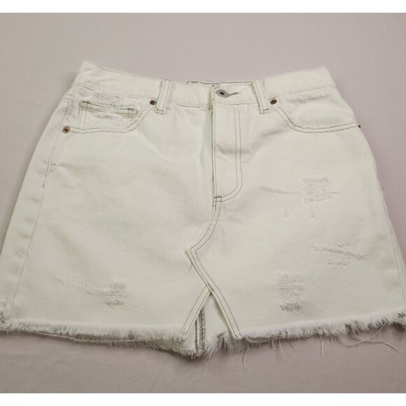 Lucky Brand Womens Distressed Denim Mini Skirt 4 Raw Hems White Stretch - Picture 4 of 4